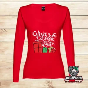 T-shirt comprida Mulher de Natal Viva o Presente Branco